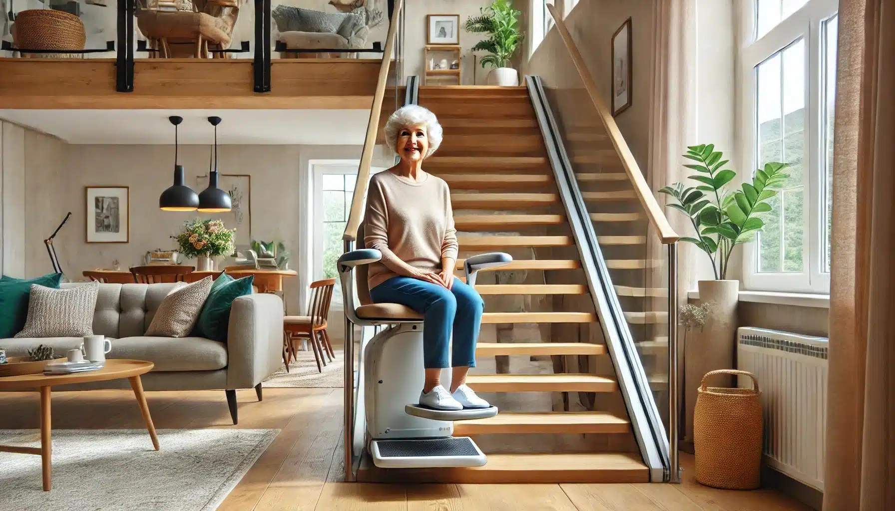 une senior sur un monte-escalier