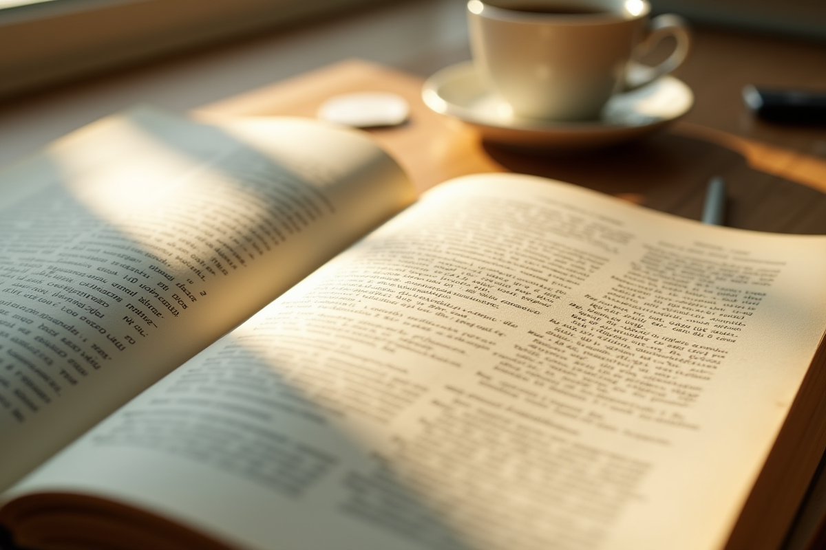 Annuaire blanc et jaune ouverts sur table de cuisine avec notes et café