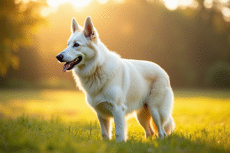 Chien berger blanc belge en extérieur en plein soleil