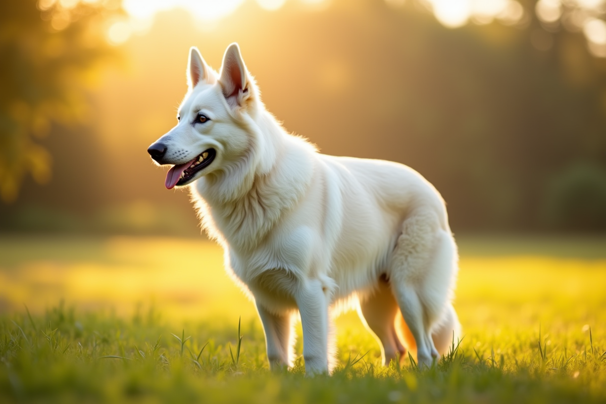 Chien berger blanc belge en extérieur en plein soleil