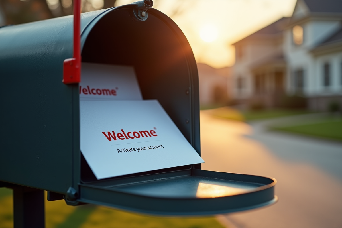 Boîte aux lettres ouverte avec enveloppes dans un quartier résidentiel