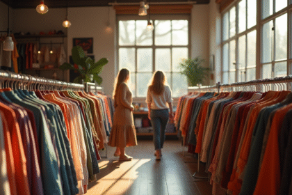 Intérieur d une boutique vintage mode avec vêtements colorés