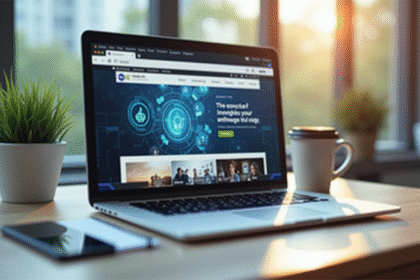 Espace de travail moderne avec ordinateur portable et smartphone