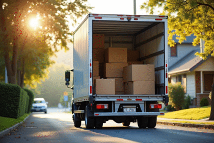 Camion de déménagement de 20m3 dans une rue ensoleillée