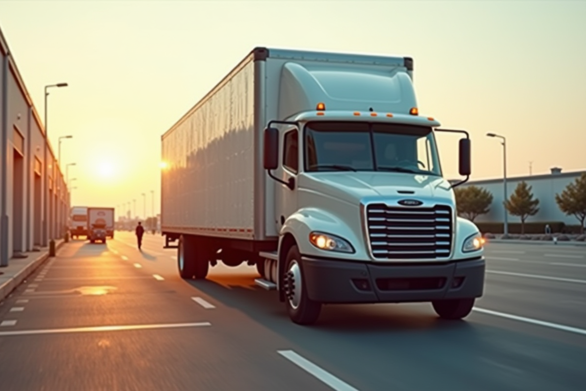 Camion de déménagement vu de côté lors du chargement
