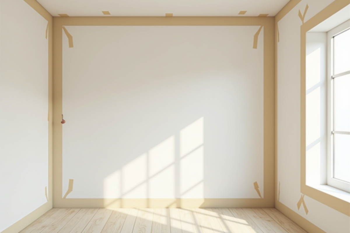 Chambre lumineuse en rénovation avec placo et joints visibles