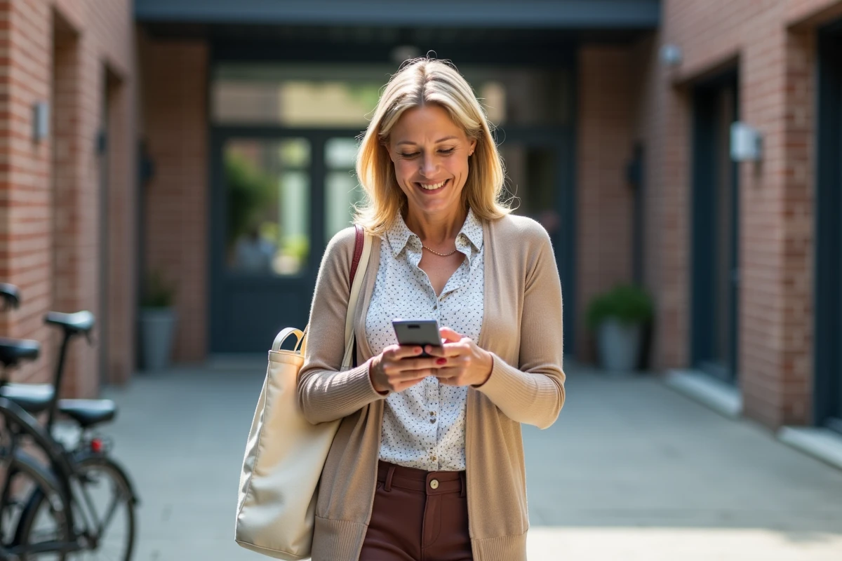 Enseignante extérieure vérifiant son smartphone