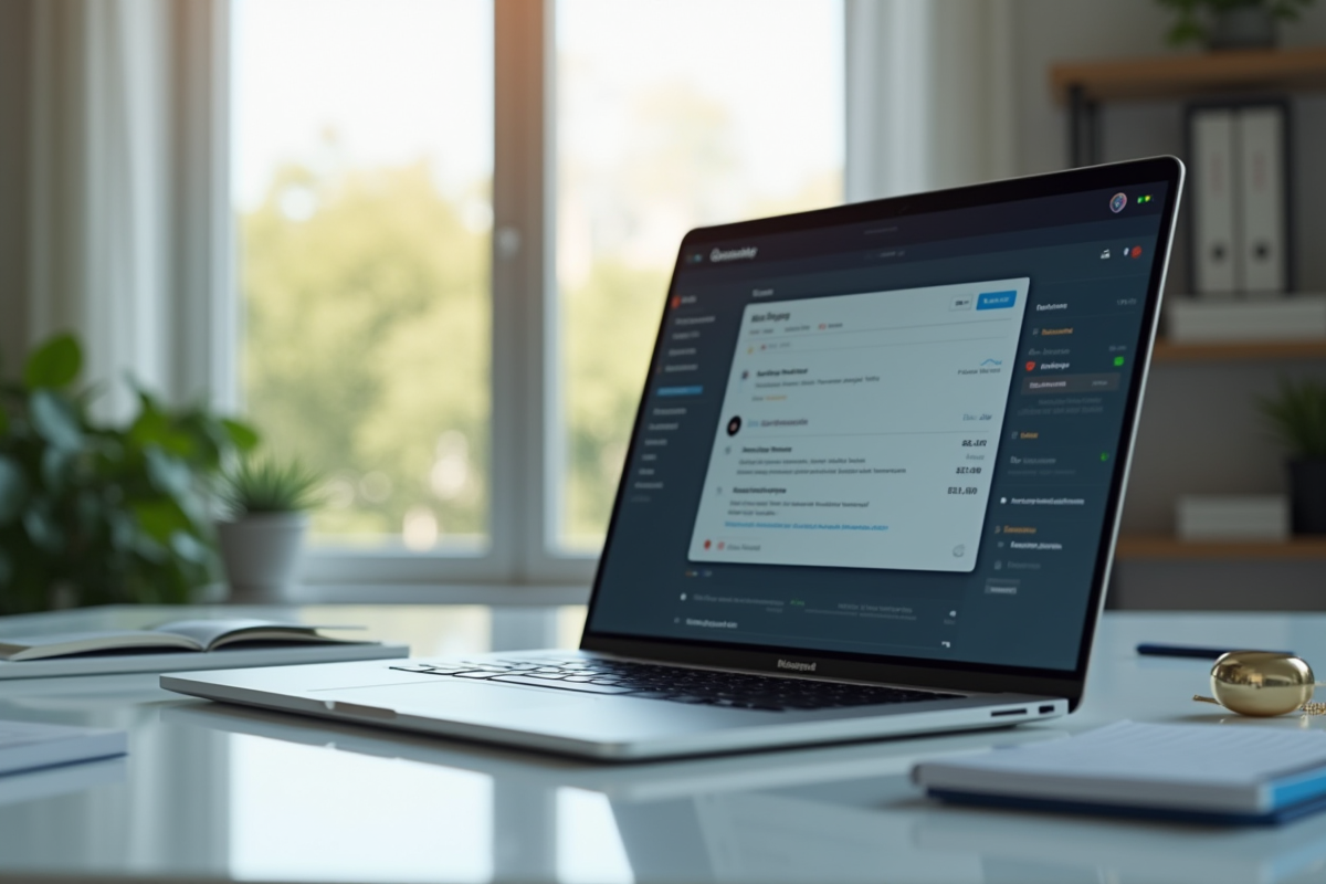 Espace de travail moderne avec un ordinateur portable affichant une boîte mail