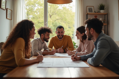 Famille diverse discutant autour d'une table pour fixer des règles