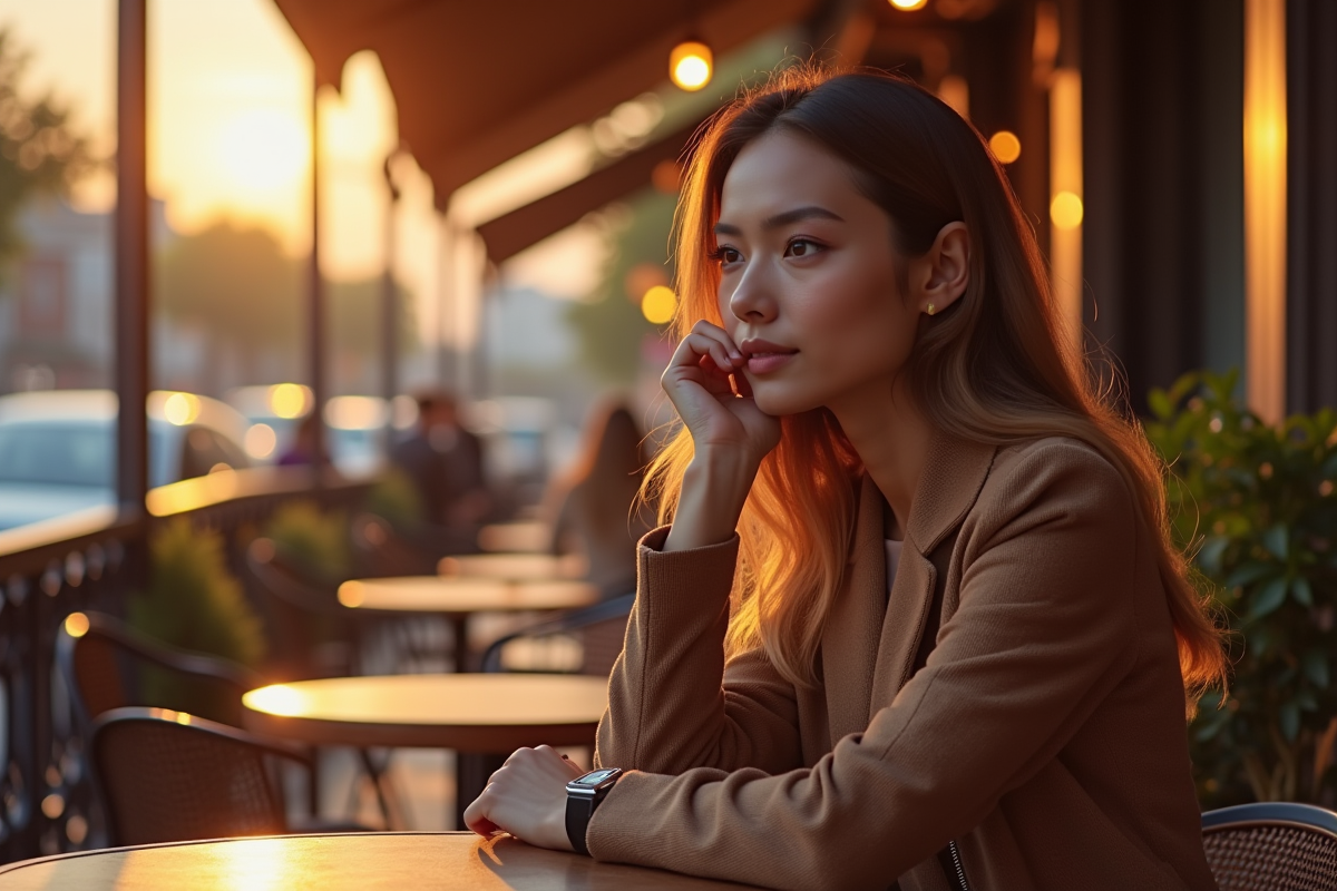 Femme assise au cafe l