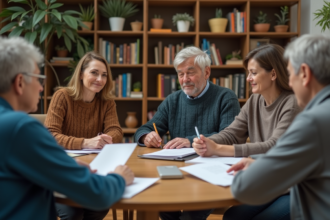 Groupe de personnes discutant autour d'une table chaleureuse