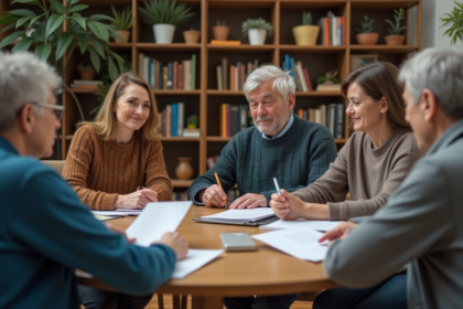 Groupe de personnes discutant autour d'une table chaleureuse