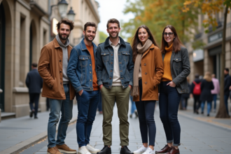 Groupe de jeunes adultes mode urbaine en ville dynamique