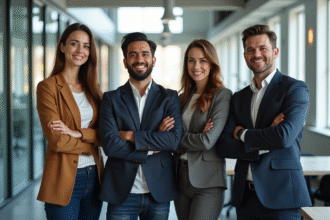 Groupe de jeunes professionnels dans un bureau lumineux