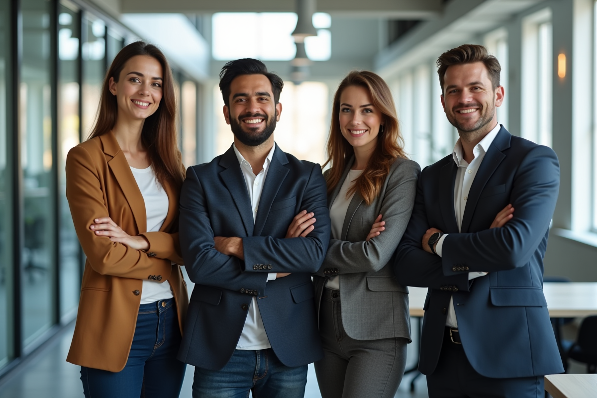 Groupe de jeunes professionnels dans un bureau lumineux