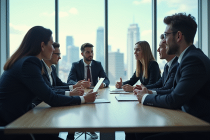 Groupe de professionnels en réunion dans un bureau moderne