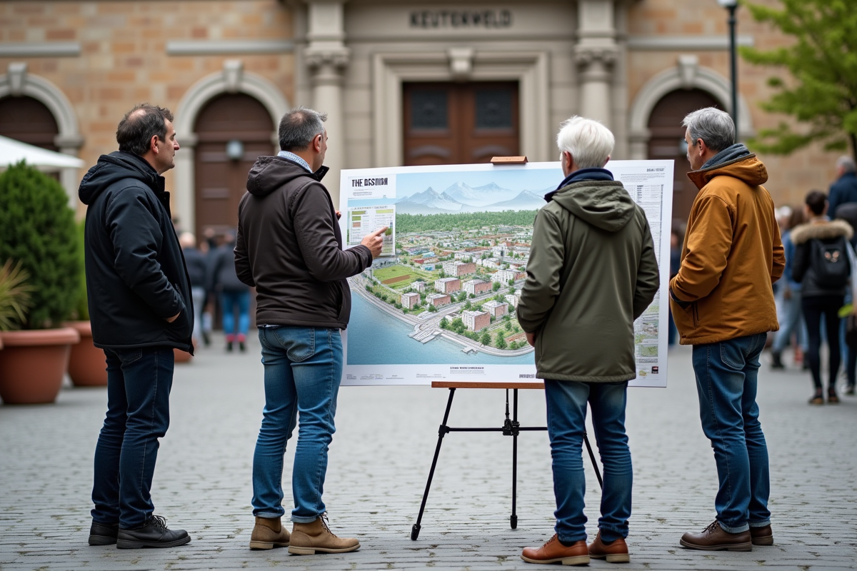 Groupe de résidents regardant un plan d