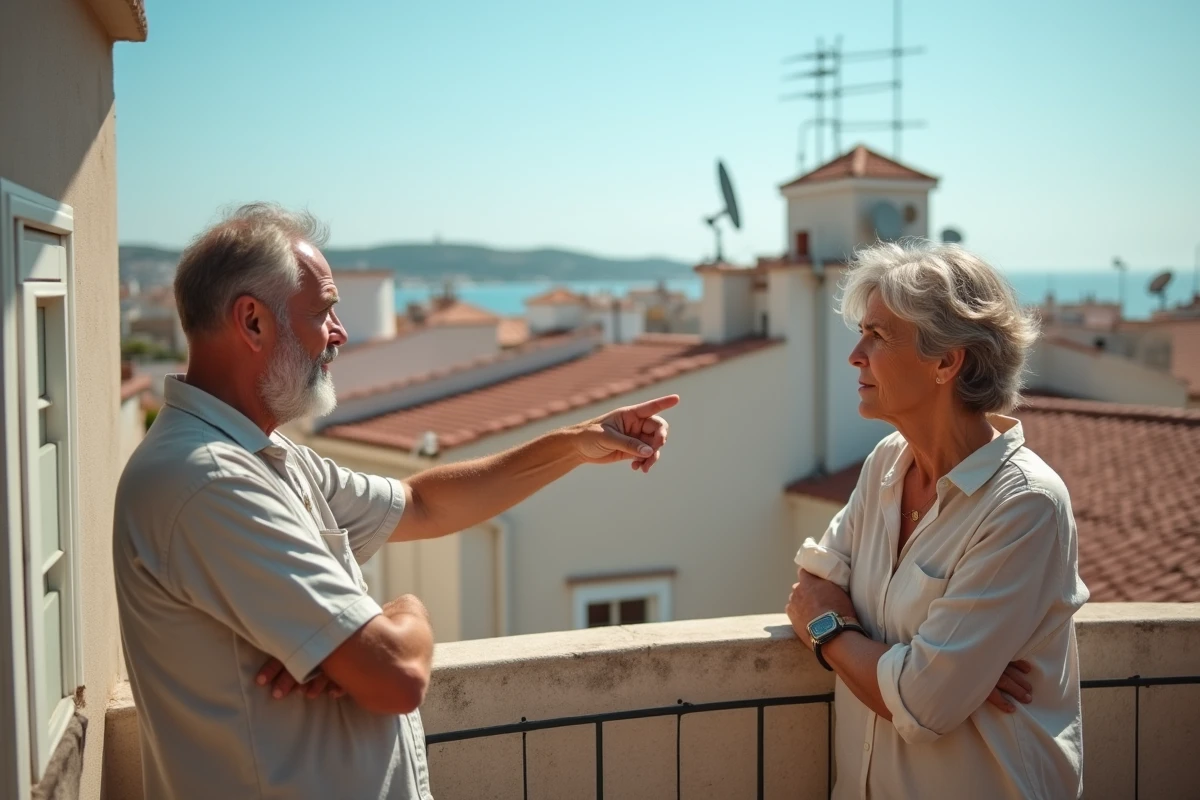 Couple de Marseillais sur leur balcon contemplant le quartier, symbole des inquiétudes liées à la baisse de population