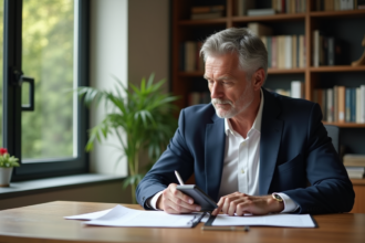 Homme d'affaires en costume dans son bureau moderne