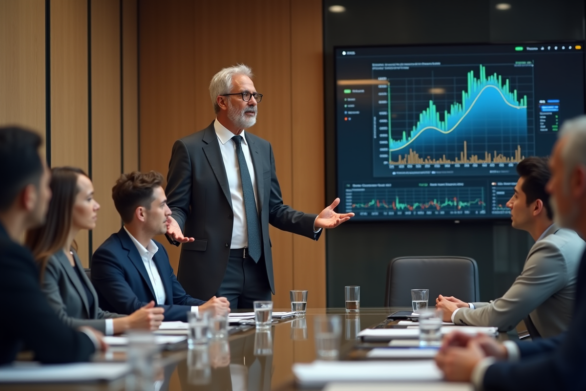 Homme en costume dirigeant une réunion d
