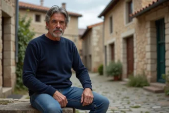 Homme d age moyen dans un village français authentique