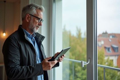 Ingénieur inspectant une fenêtre isolée dans un appartement moderne