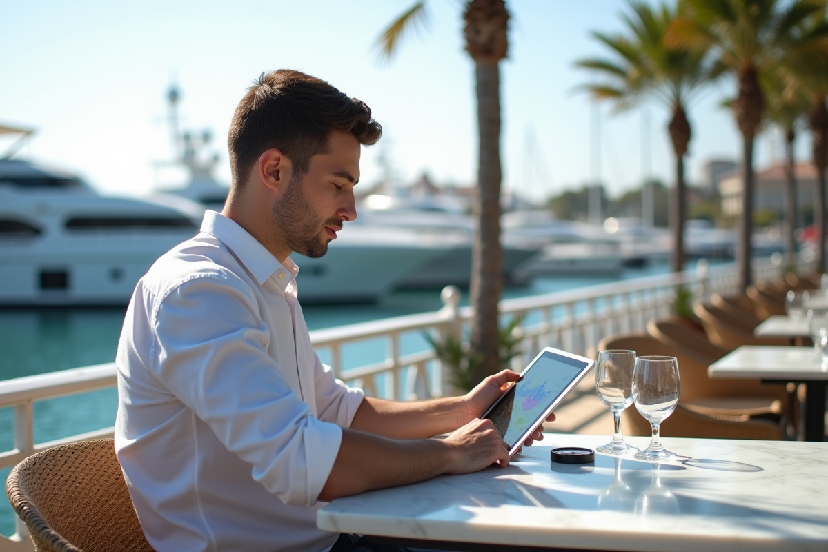 Jeune professionnel analysant des graphiques en extérieur