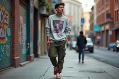 Jeune homme en streetwear moderne dans une ville urbaine