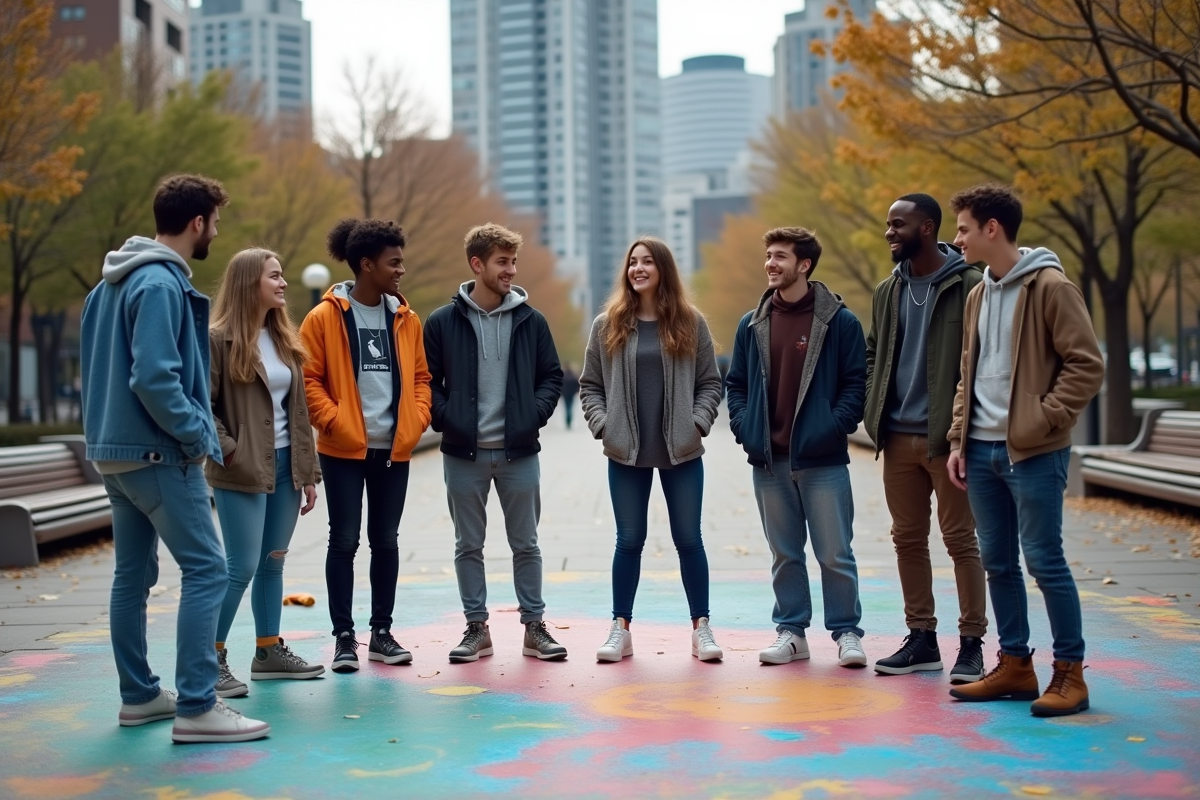 Jeunes créant une fresque urbaine dans un parc