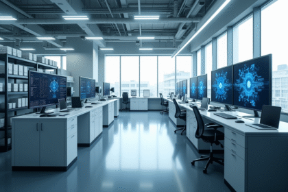 Laboratoire moderne avec écrans et appareils avancés