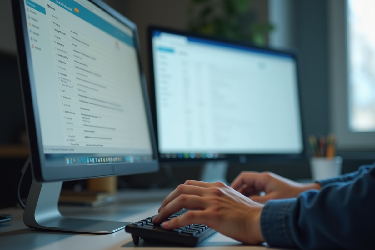 Détail d un écran de messagerie web avec clavier et mains d enseignant