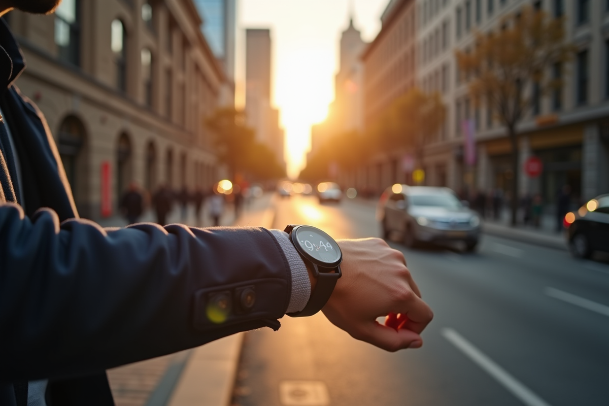 Personne regardant sa montre en ville en pleine lumière naturelle
