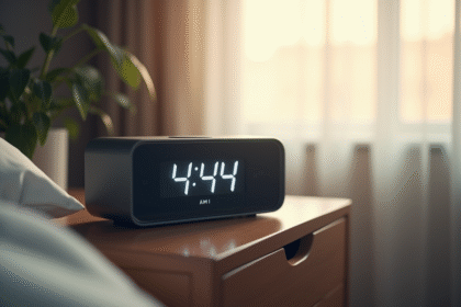 Réveil matin numérique sur table de nuit moderne