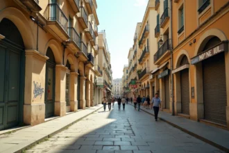 Rue de Marseille partiellement désertée avec commerces fermés et façades usées, illustrant la question du déclin démographique